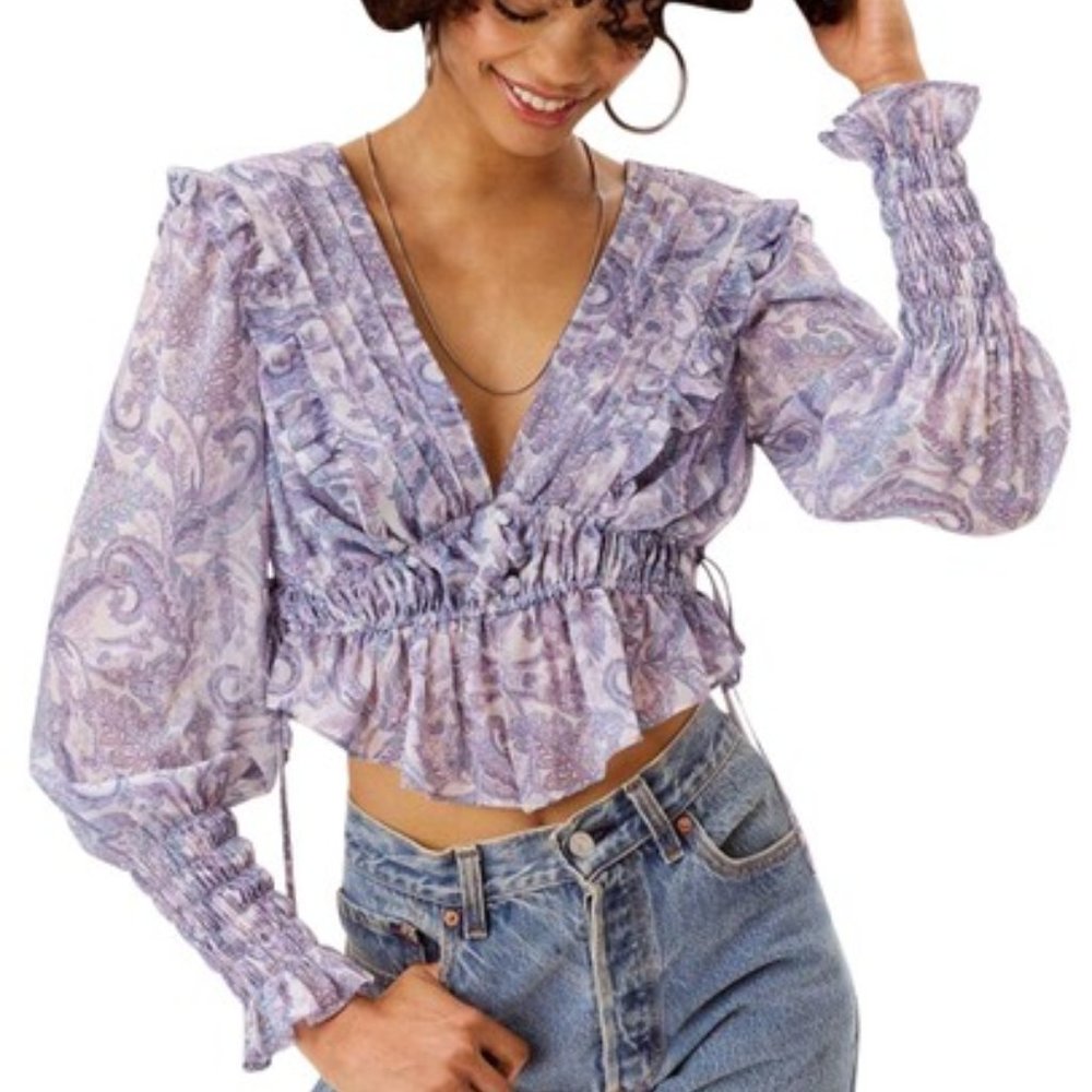 For Love & Lemons  Purple Janelle V-neck Long Sleeve Blouse